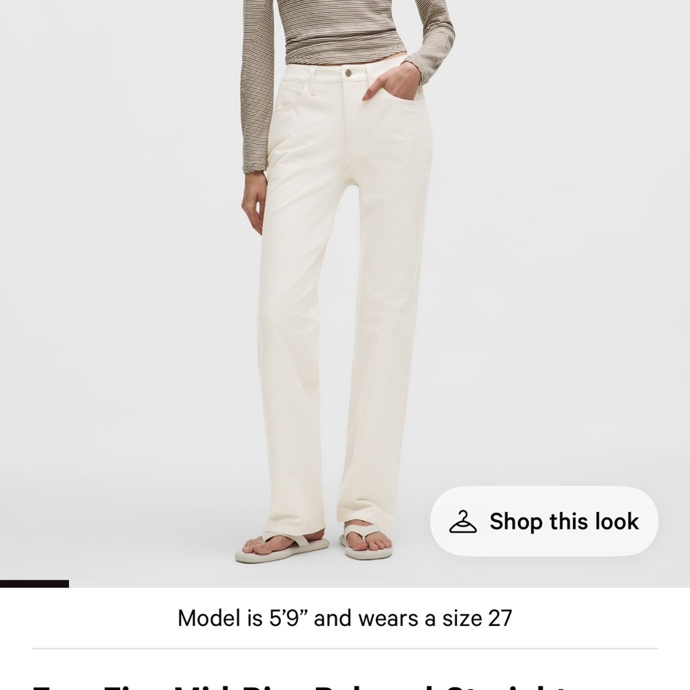 Lululemon EasyFive mid-rise straight leg pants.